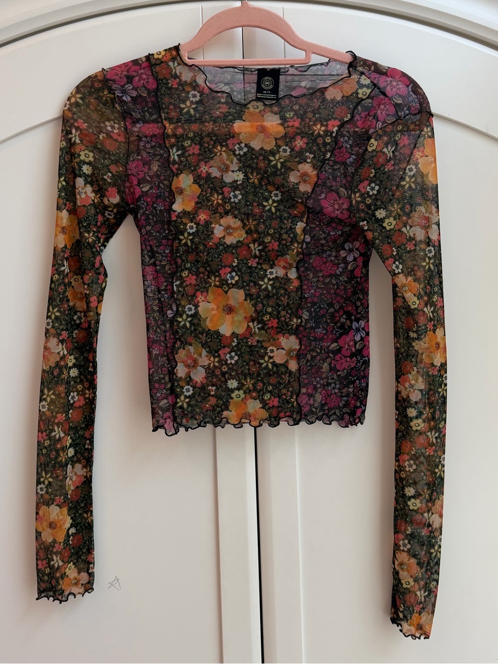 Urban Outfitters UK Floral Mesh Long-Sleeve Top